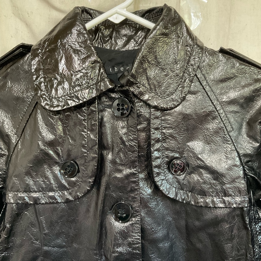 Theory Women's Polished Black 100% Leather Oberon A-line Swing Jacket Size P - Picture 5 of 16